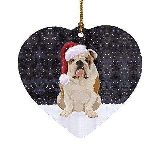 Let It Snow English Bulldog Christmas Heart Ornament POR2020