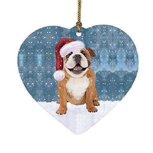 Let It Snow English Bulldog Christmas Heart Ornament POR2022