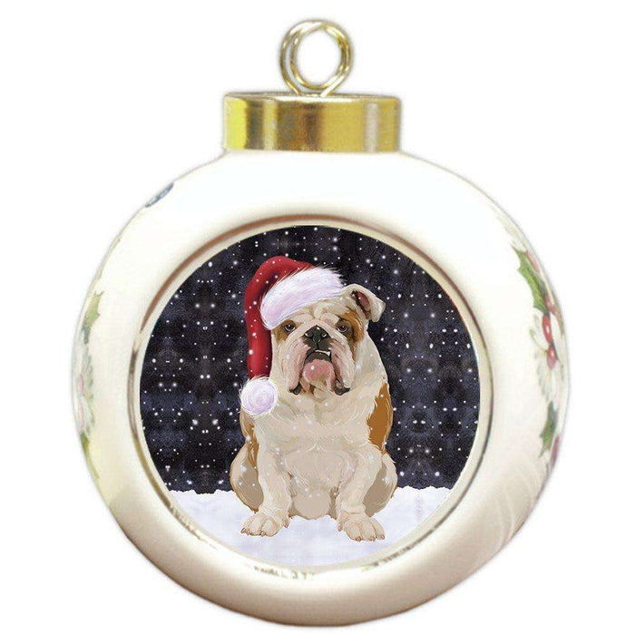 Let It Snow English Bulldog Christmas Round Ball Ornament POR926