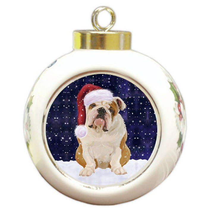 Let It Snow English Bulldog Christmas Round Ball Ornament POR927