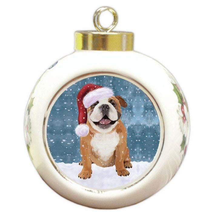 Let It Snow English Bulldog Christmas Round Ball Ornament POR928