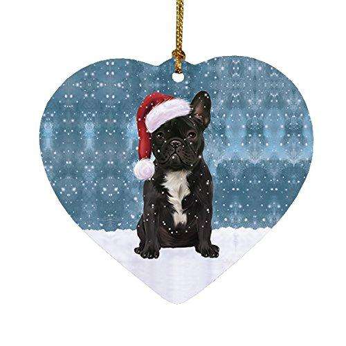Let It Snow French Bulldog Christmas Heart Ornament POR2023