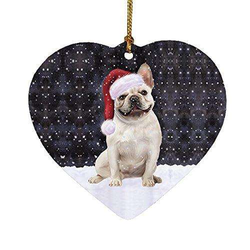 Let It Snow French Bulldog Christmas Heart Ornament POR2024
