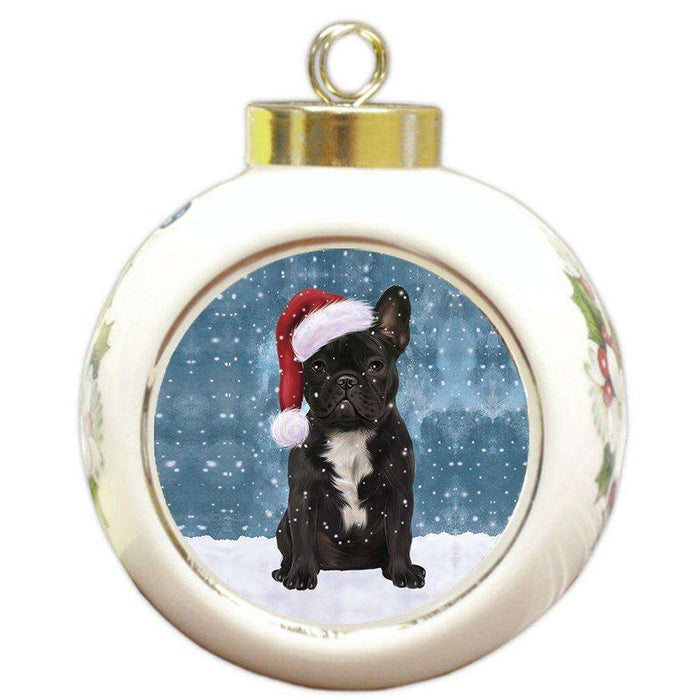 Let It Snow French Bulldog Christmas Round Ball Ornament POR929