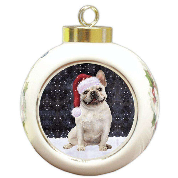 Let It Snow French Bulldog Christmas Round Ball Ornament POR930