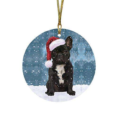 Let It Snow French Bulldog Christmas Round Flat Ornament POR1493