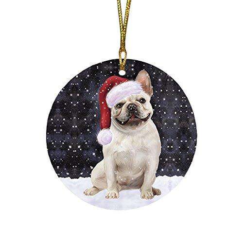 Let It Snow French Bulldog Christmas Round Flat Ornament POR1494