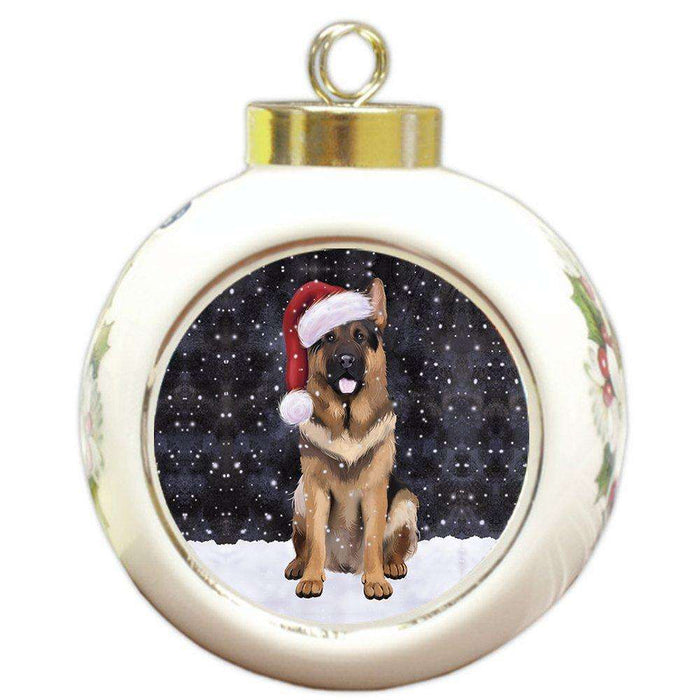 Let It Snow German Shepherd Dog Christmas Round Ball Ornament POR931