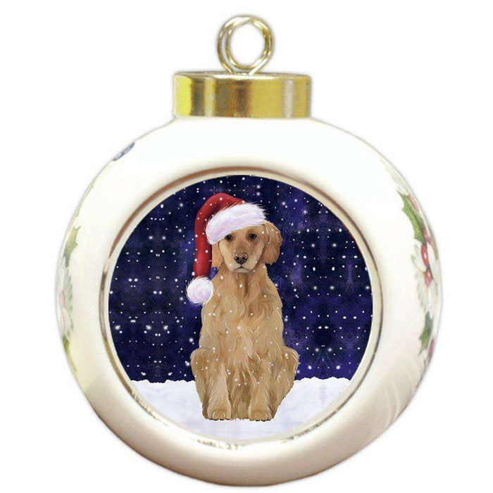 Let It Snow Golden Retriever Dog Christmas Round Ball Ornament POR932
