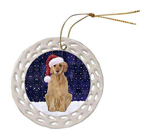 Let It Snow Golden Retriever Dog Christmas Round Doily Ornament POR330