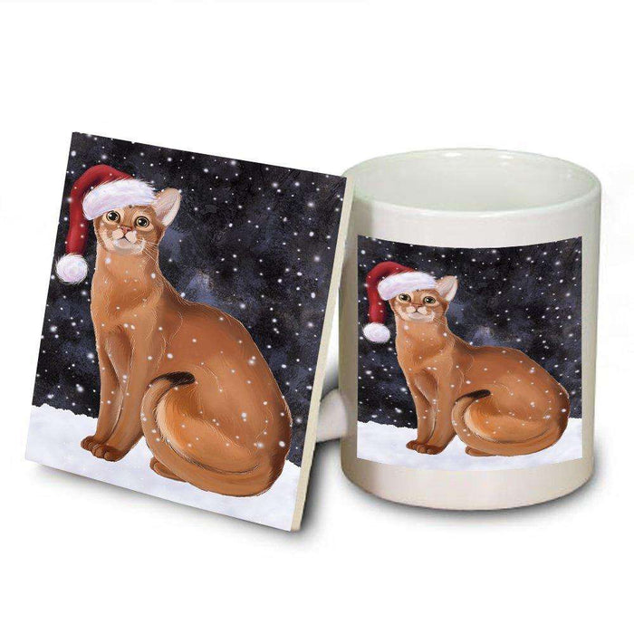 Let It Snow Happy Holidays Abyssinian Cat Christmas Mug and Coaster Set MUC0324