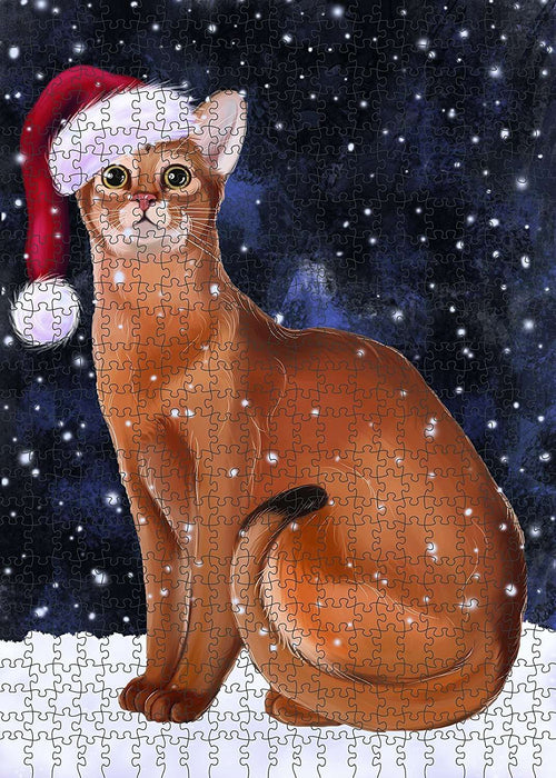Let It Snow Happy Holidays Abyssinian Cat Christmas Puzzle with Photo Tin PUZL1992