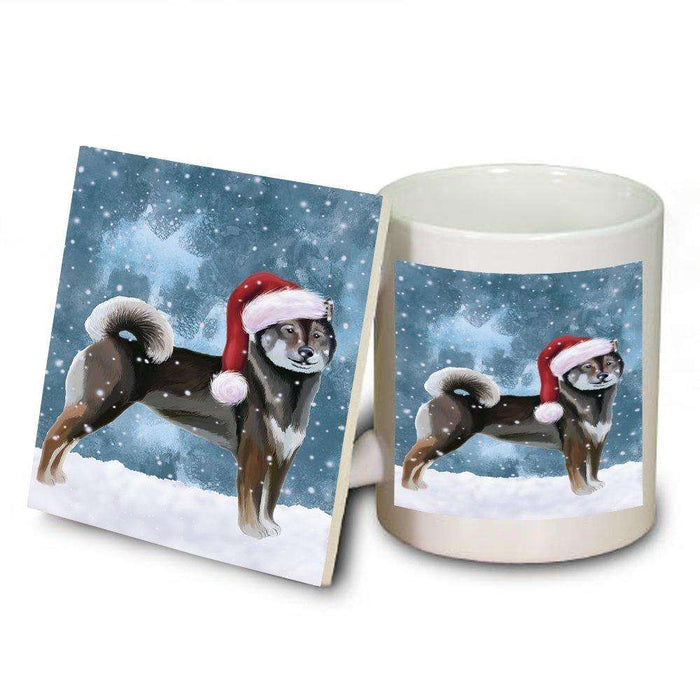 Let It Snow Happy Holidays Aiku Dog Christmas Mug and Coaster Set MUC0325