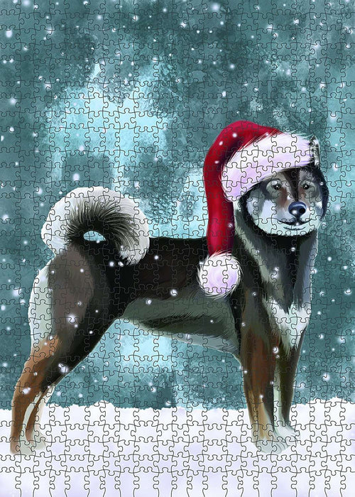 Let It Snow Happy Holidays Aiku Dog Christmas Puzzle with Photo Tin PUZL1995