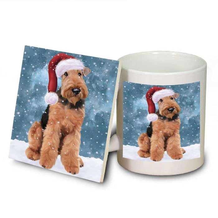 Let It Snow Happy Holidays Airedale Dog Christmas Mug and Coaster Set MUC0347