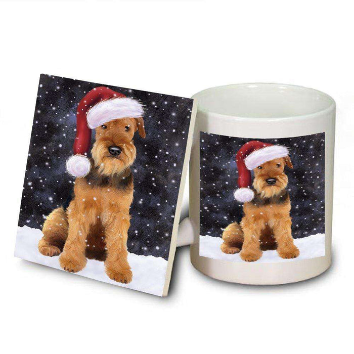 Let It Snow Happy Holidays Airedale Dog Christmas Mug and Coaster Set MUC0348