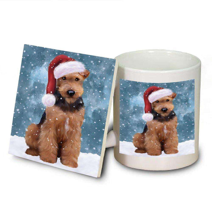 Let It Snow Happy Holidays Airedale Dog Christmas Mug and Coaster Set MUC0424