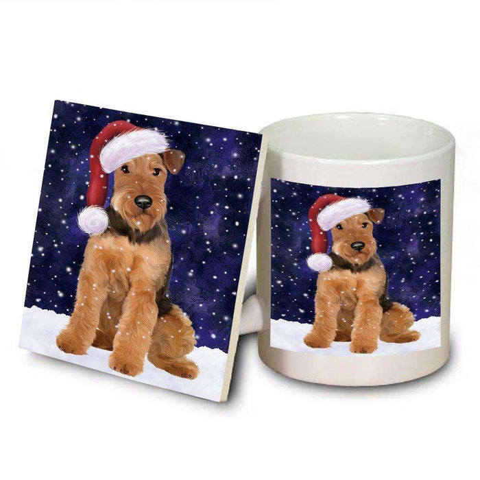 Let It Snow Happy Holidays Airedale Dog Christmas Mug and Coaster Set MUC0425