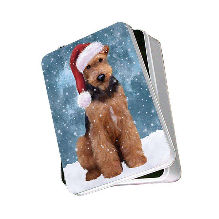 Let It Snow Happy Holidays Airedale Dog Christmas Photo Storage Tin PTIN0424