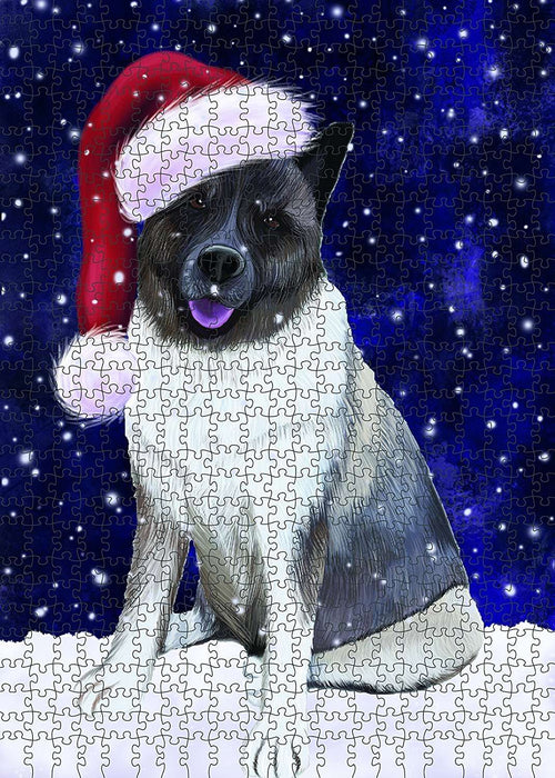 Let It Snow Happy Holidays Akita Dog Christmas Puzzle with Photo Tin PUZL1998