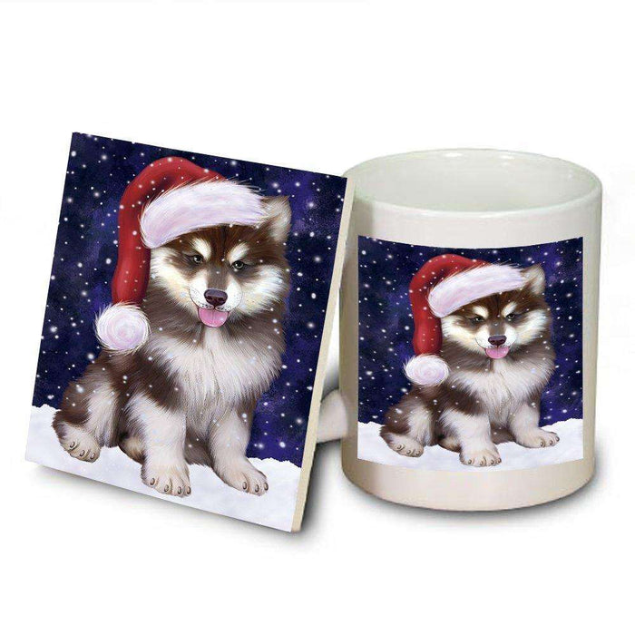 Let It Snow Happy Holidays Alaskan Malamute Dog Christmas Mug and Coaster Set MUC0328