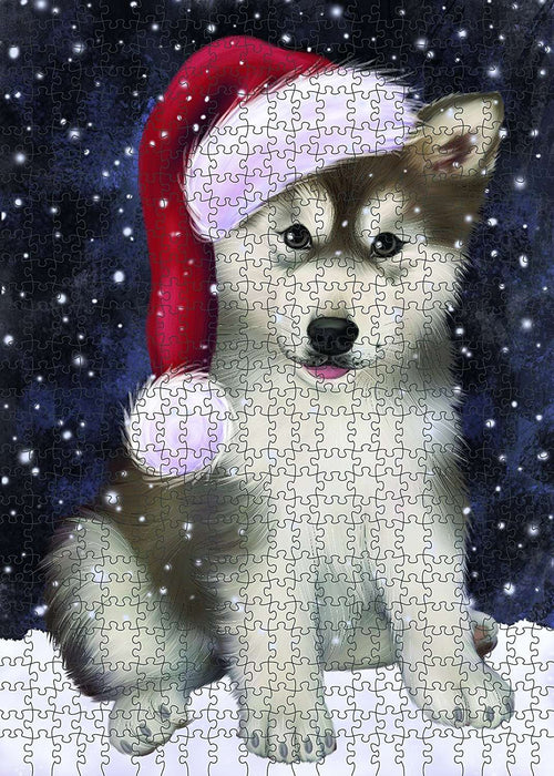 Let It Snow Happy Holidays Alaskan Malamute Dog Christmas Puzzle with Photo Tin PUZL2001