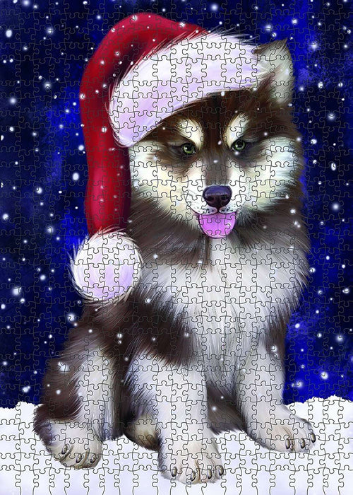 Let It Snow Happy Holidays Alaskan Malamute Dog Christmas Puzzle with Photo Tin PUZL2004