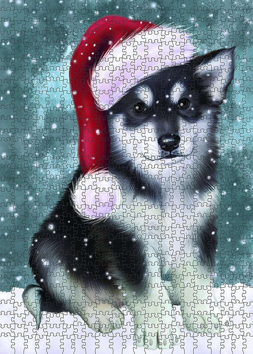 Let It Snow Happy Holidays Alaskan Malamute Dog Christmas Puzzle with Photo Tin PUZL330