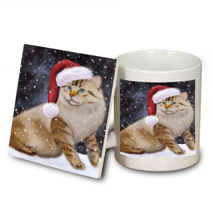 Let It Snow Happy Holidays American Bobtail Cat Christmas Mug and Coaster Set MUC0391