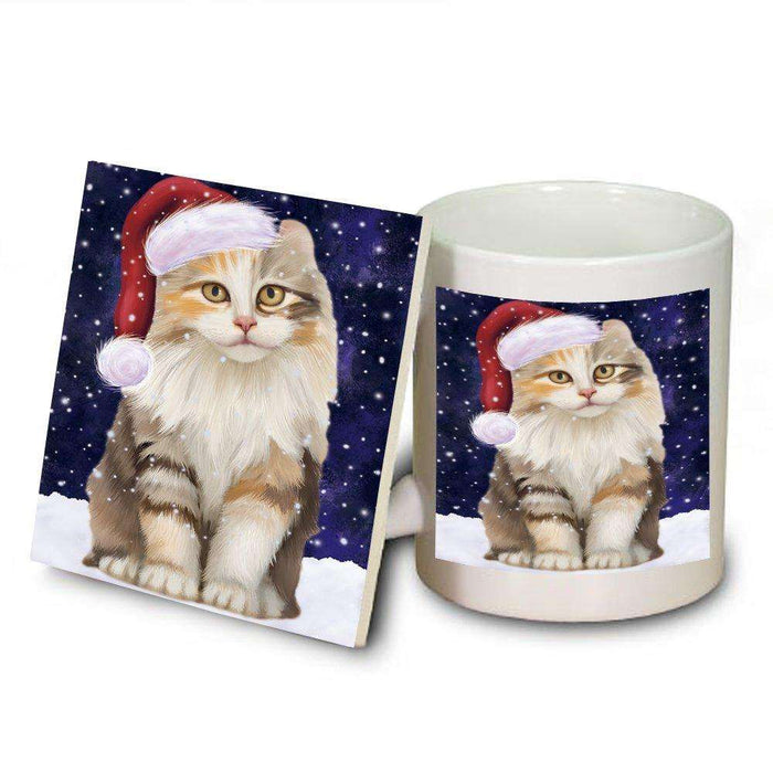 Let It Snow Happy Holidays American Curl Cat Christmas Mug and Coaster Set MUC0349