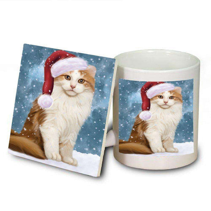 Let It Snow Happy Holidays American Curl Cat Christmas Mug and Coaster Set MUC0392