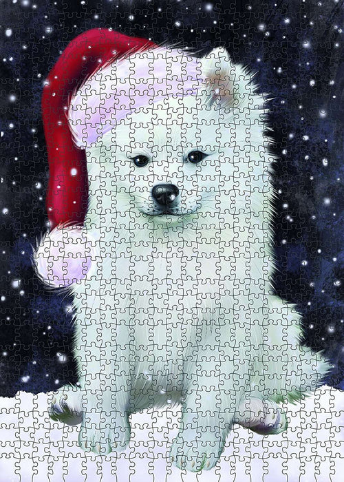Let It Snow Happy Holidays American Eskimo Dog Christmas Puzzle with Photo Tin PUZL2013