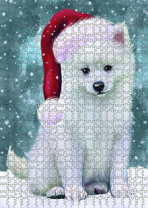Let It Snow Happy Holidays American Eskimo Dog Christmas Puzzle with Photo Tin PUZL2019
