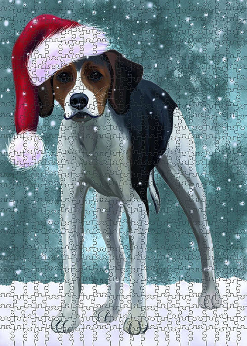 Let It Snow Happy Holidays American Foxhound Dog Christmas Puzzle  PUZL2010