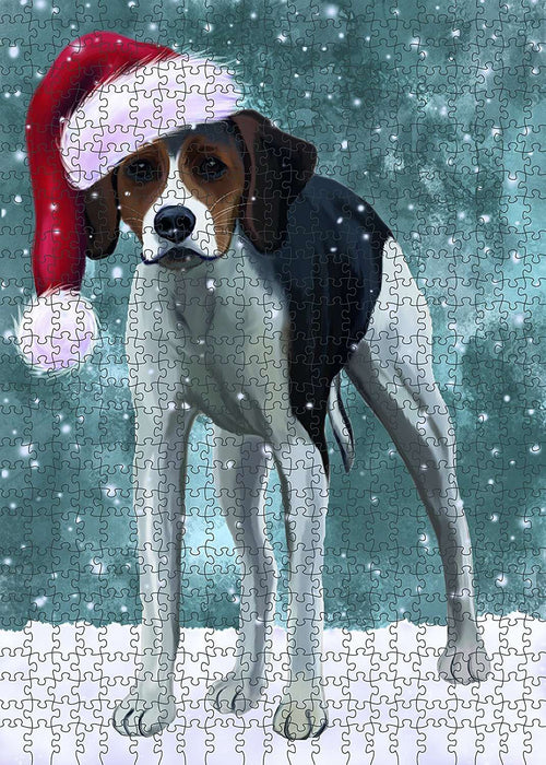 Let It Snow Happy Holidays American Foxhound Dog Christmas Puzzle with Photo Tin PUZL333