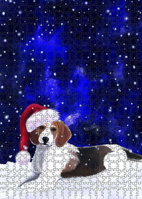 Let It Snow Happy Holidays American Foxhound Dog Christmas Puzzle with Photo Tin PUZL345