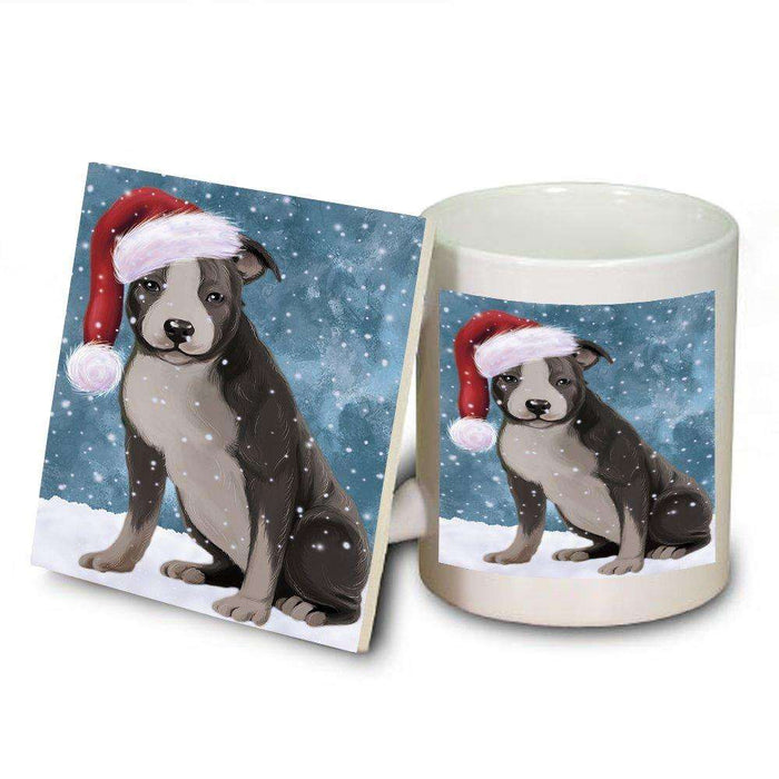 Let It Snow Happy Holidays American Staffordshire Dog Christmas Mug and Coaster Set MUC0351