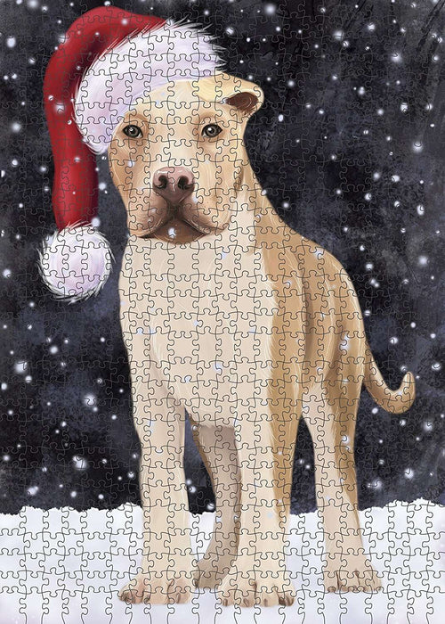 Let It Snow Happy Holidays American Staffordshire Dog Christmas Puzzle with Photo Tin PUZL348