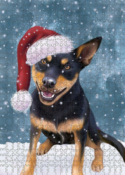 Let It Snow Happy Holidays Australian Kelpie Dog Christmas Puzzle with Photo Tin PUZL2037