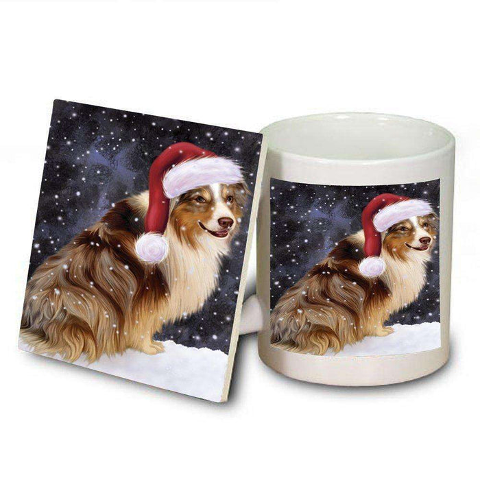 Let It Snow Happy Holidays Australian Shepherd Dog Christmas Mug and Coaster Set MUC0394