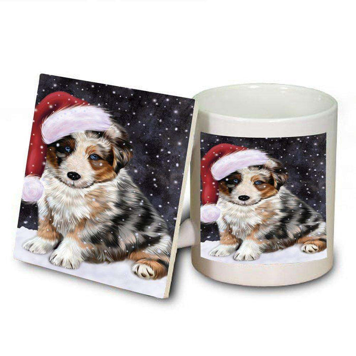 Let It Snow Happy Holidays Australian Shepherd Dog Christmas Mug and Coaster Set MUC0395