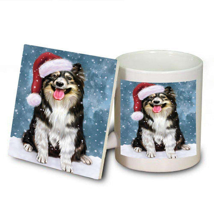 Let It Snow Happy Holidays Australian Shepherd Dog Christmas Mug and Coaster Set MUC0396