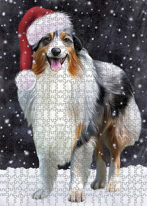 Let It Snow Happy Holidays Australian Shepherd Dog Christmas Puzzle  PUZL2049