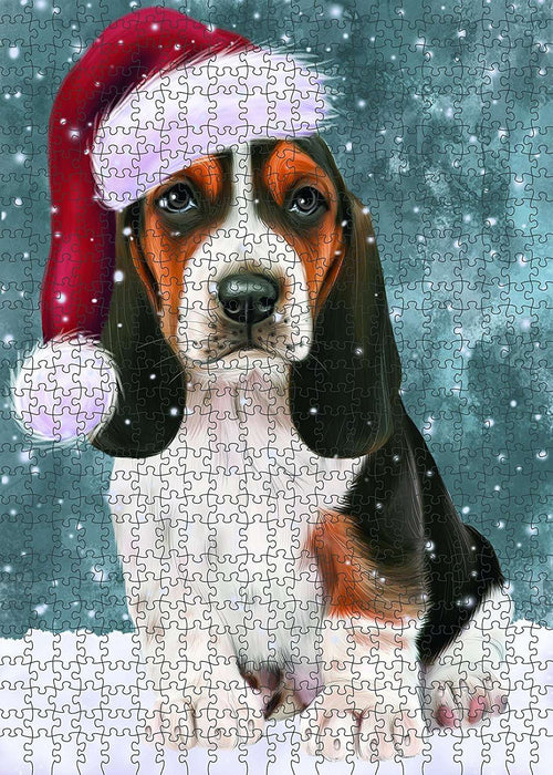 Let It Snow Happy Holidays Basset Hound Dog Christmas Puzzle with Photo Tin PUZL381