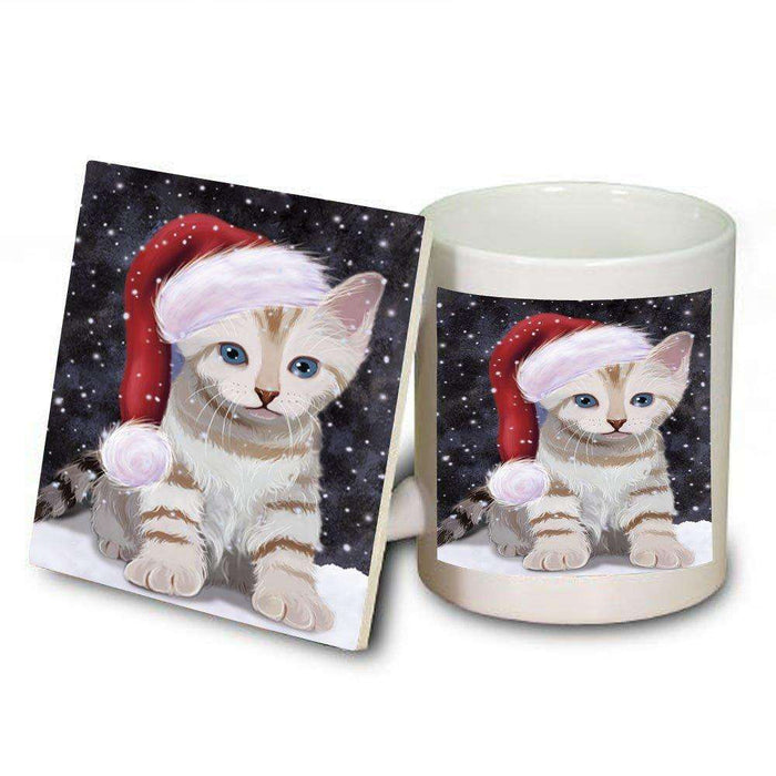 Let It Snow Happy Holidays Bengal cat Christmas Mug and Coaster Set MUC0401
