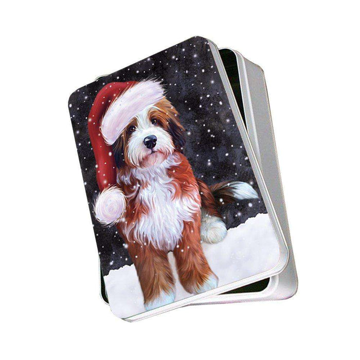 Let It Snow Happy Holidays Bernedoodle Dog Christmas Photo Storage Tin PTIN0353