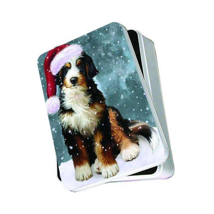 Let It Snow Happy Holidays Bernedoodle Dog Christmas Photo Storage Tin PTIN0404