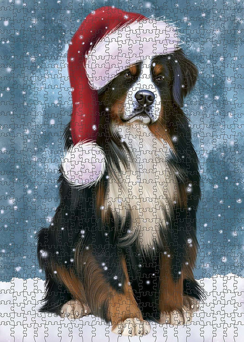 Let It Snow Happy Holidays Bernese Mountain Dog Christmas Puzzle with Photo Tin PUZL2055