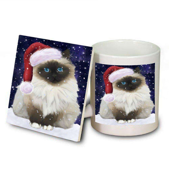 Let It Snow Happy Holidays Birman Cat Christmas Mug and Coaster Set MUC0407