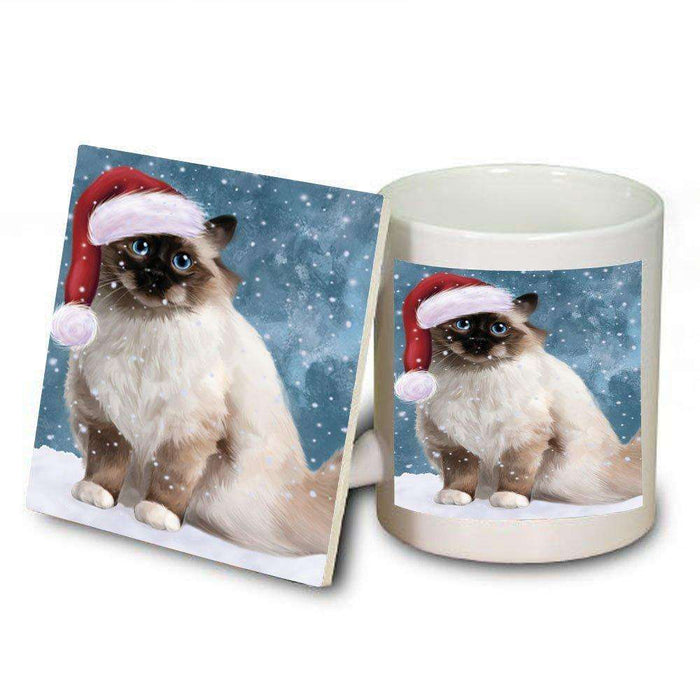 Let It Snow Happy Holidays Birman Cat Christmas Mug and Coaster Set MUC0408